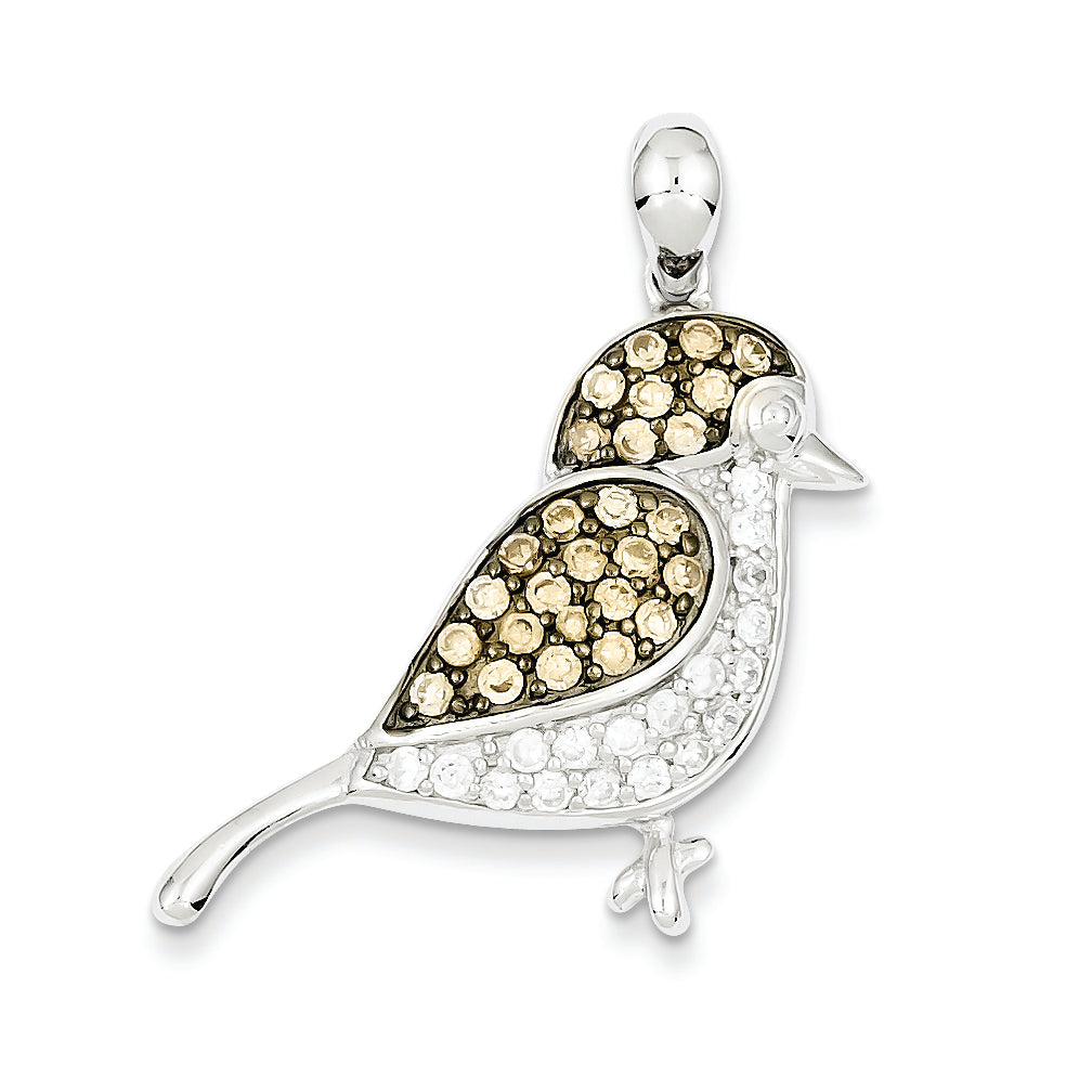 Sterling Silver Clear & Champagne CZ Bird Pendant Main image