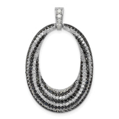 Sterling Silver Black and White CZ Open Oval Fancy Pendant