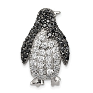 Black & White Cubic Zirconia Penguin Slide Pendant in Sterling Silver, 29mm - Sophia Jewelers