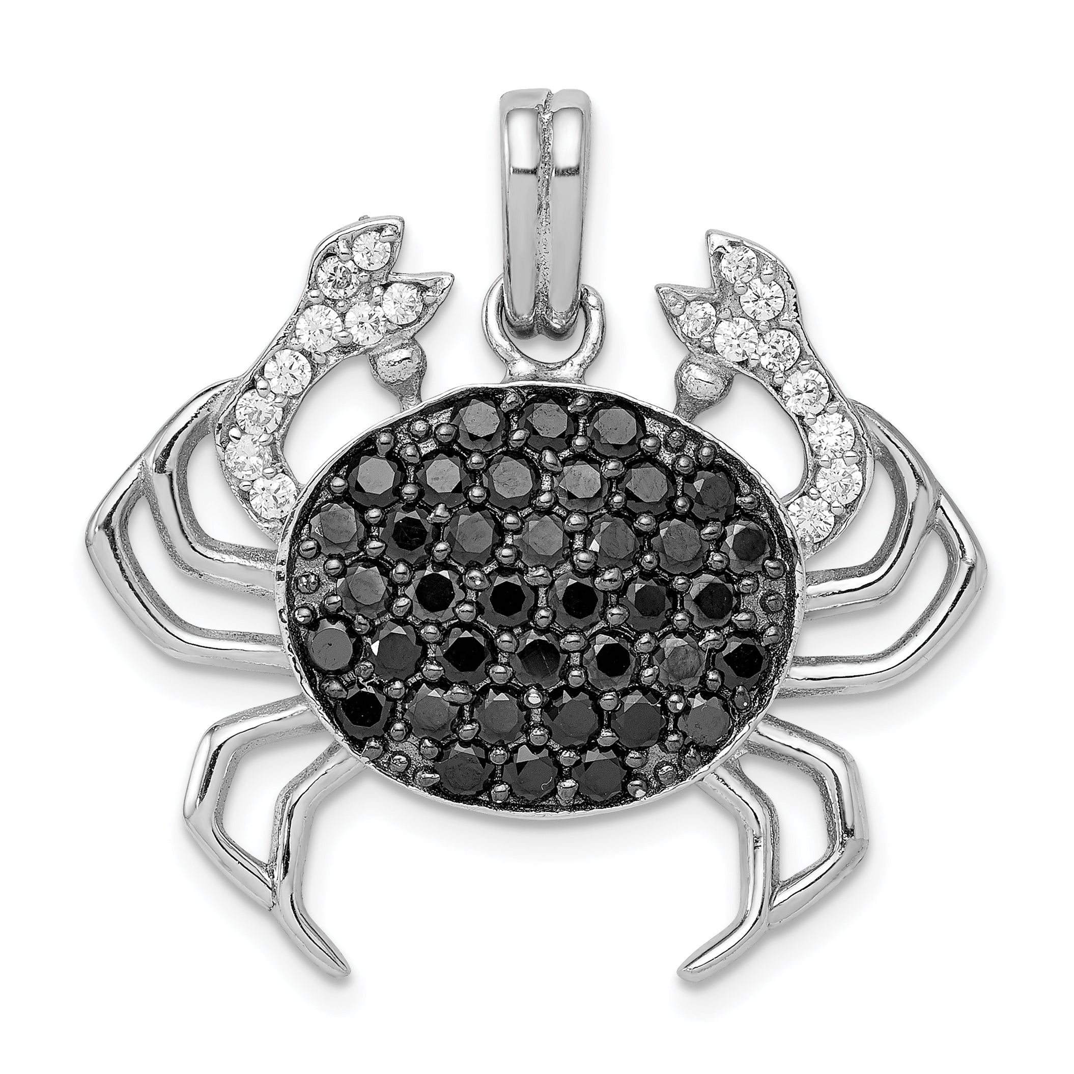 Sterling Silver Black & White CZ Crab Pendant Main image