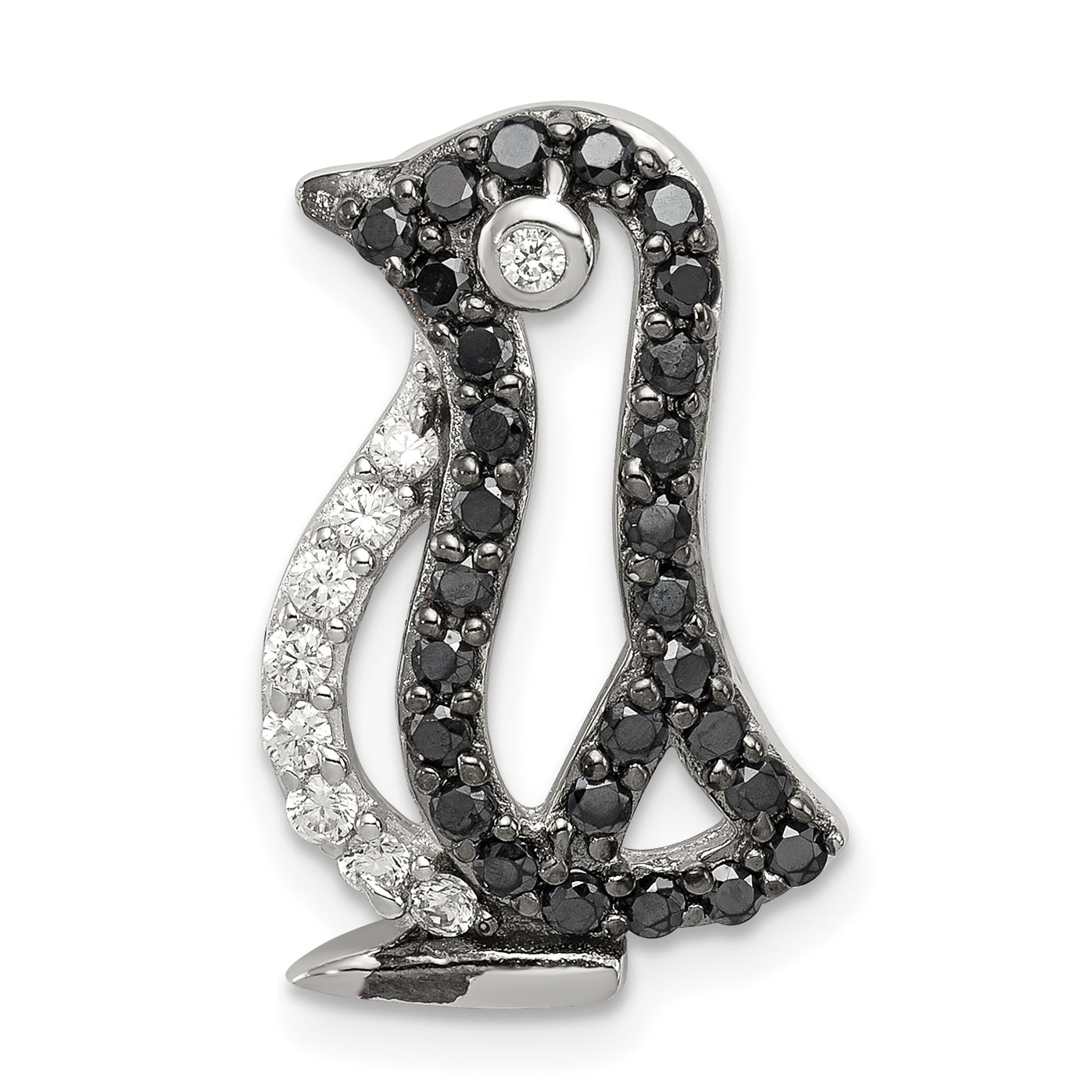 Sterling Silver Black & White CZ Penguin Pendant Main image