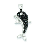 Black & White Cubic Zirconia Dolphin Pendant in Sterling Silver, 34mm - Sophia Jewelers
