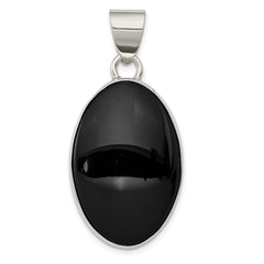 Sterling Silver Onyx Polished Oval Pendant