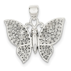 Butterfly Pendant in Sterling Silver, 30mm Textured - Sophia Jewelers