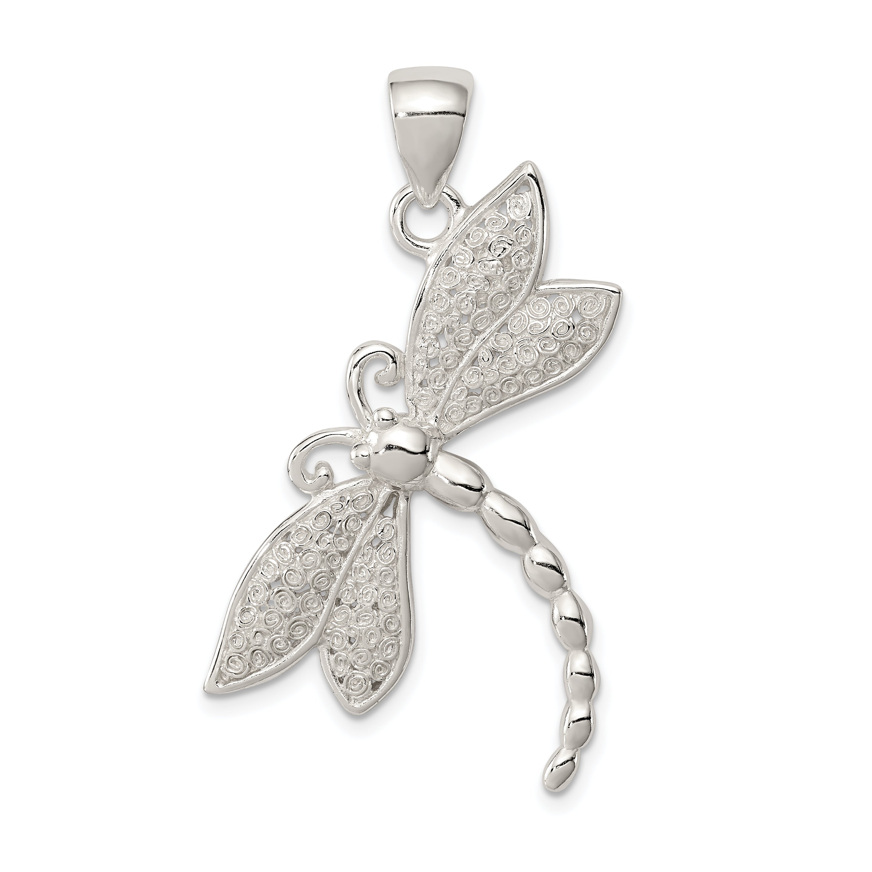 Sterling Silver Polished & Textured Dragonfly Pendant Main image