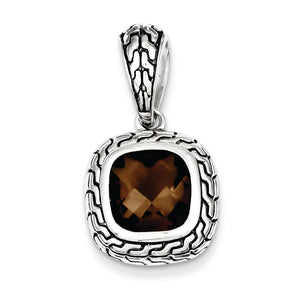 Brown Cubic Zirconia Pendant in Sterling Silver, 27mm Antiqued - Sophia Jewelers