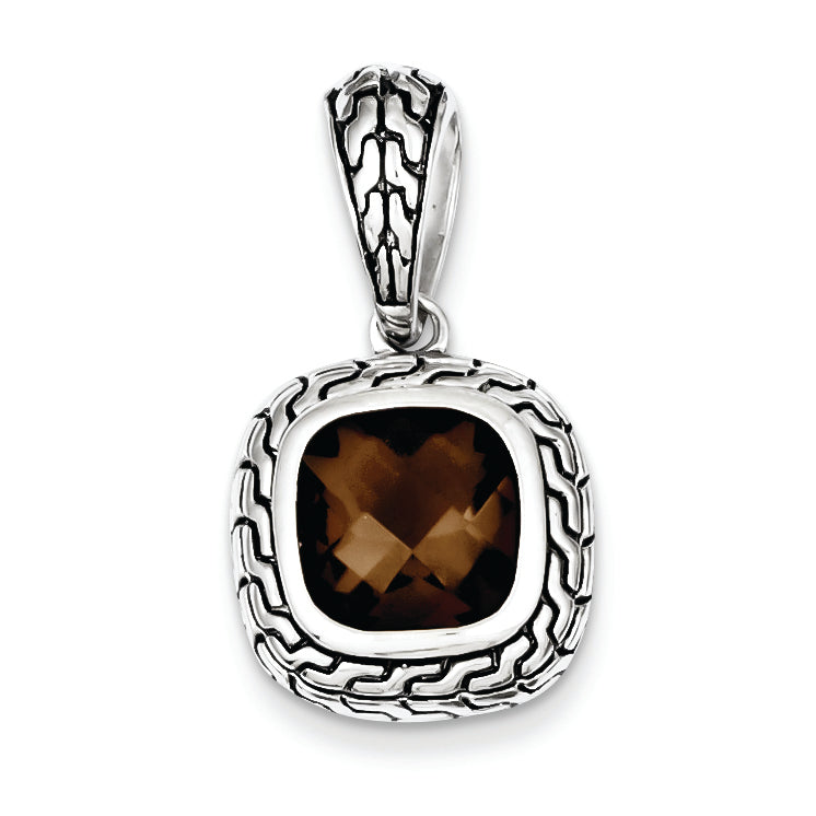 Sterling Silver Antiqued Brown CZ Pendant