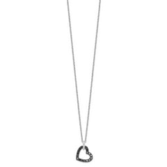 White Night Sterling Silver Rhodium-plated Black and White Diamond Heart Necklace with 2 Inch Extender