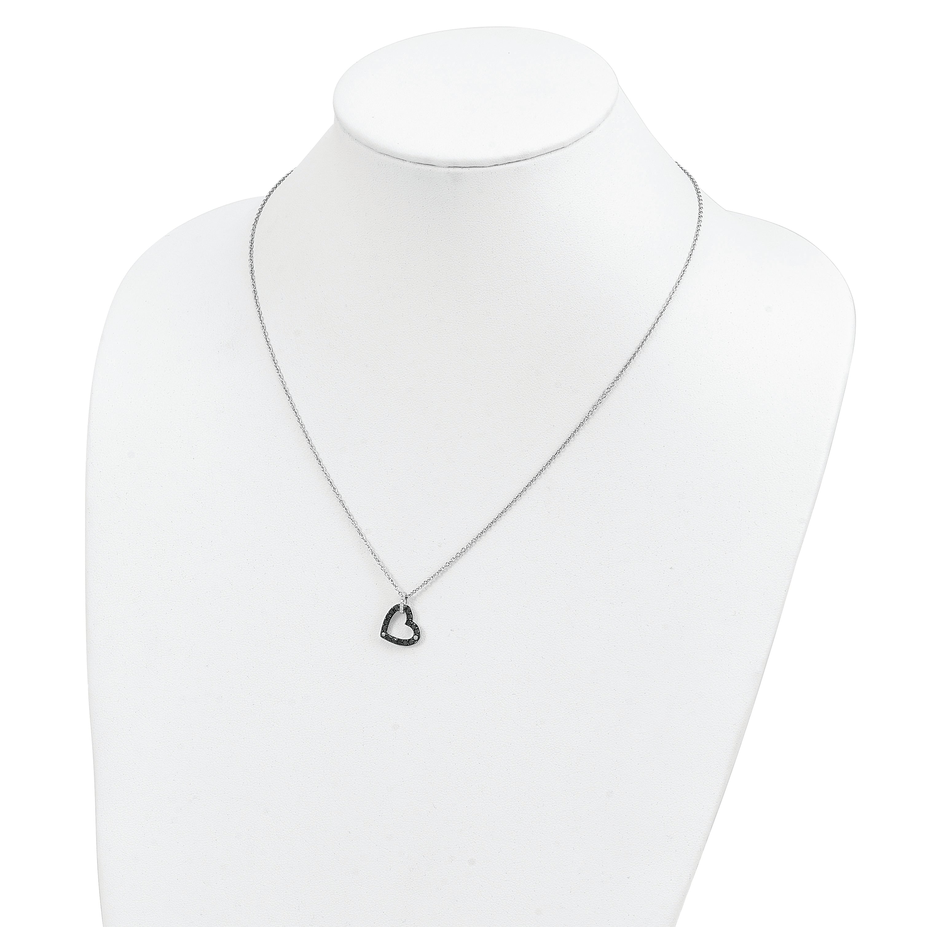 Sterling Silver Black & White Diamond Heart Necklace with Polished Rhodium Finish