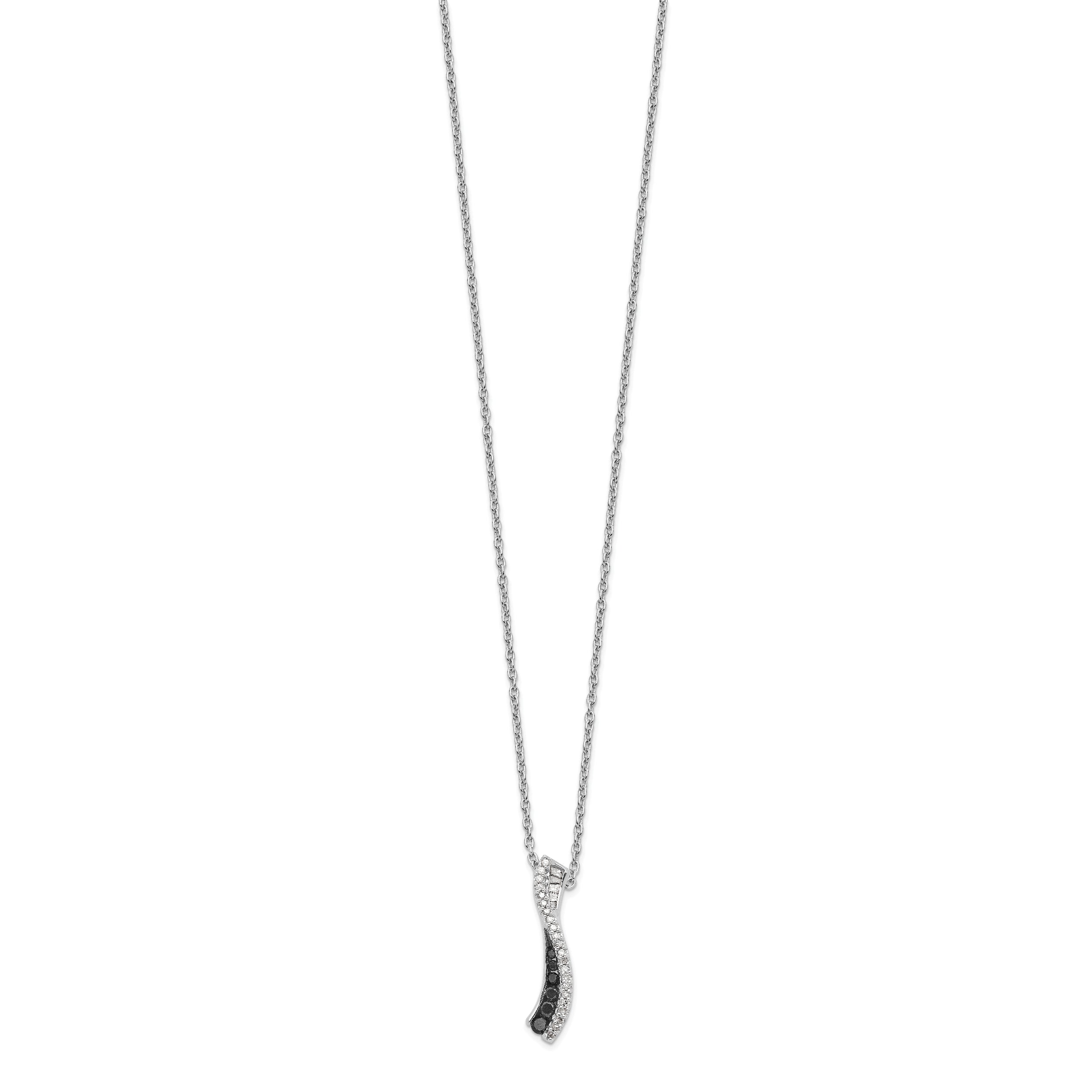 White Night 925 Sterling Silver Diamond Necklace with Black Accents and Extender