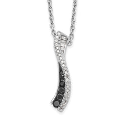 White Night Sterling Silver Rhodium-plated Black and White Diamond 18 Inch Necklace with 2 Inch Extender