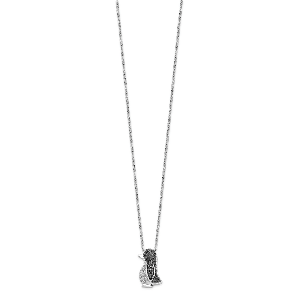 Sophia Jewelers Sterling Silver Diamond Penguin Necklace, Rhodium-Plated, Gift Ready