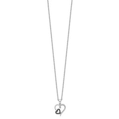 White Night Sterling Silver Rhodium-plated Black and White Diamond Double Heart 18 Inch Necklace with 2 Inch Extender