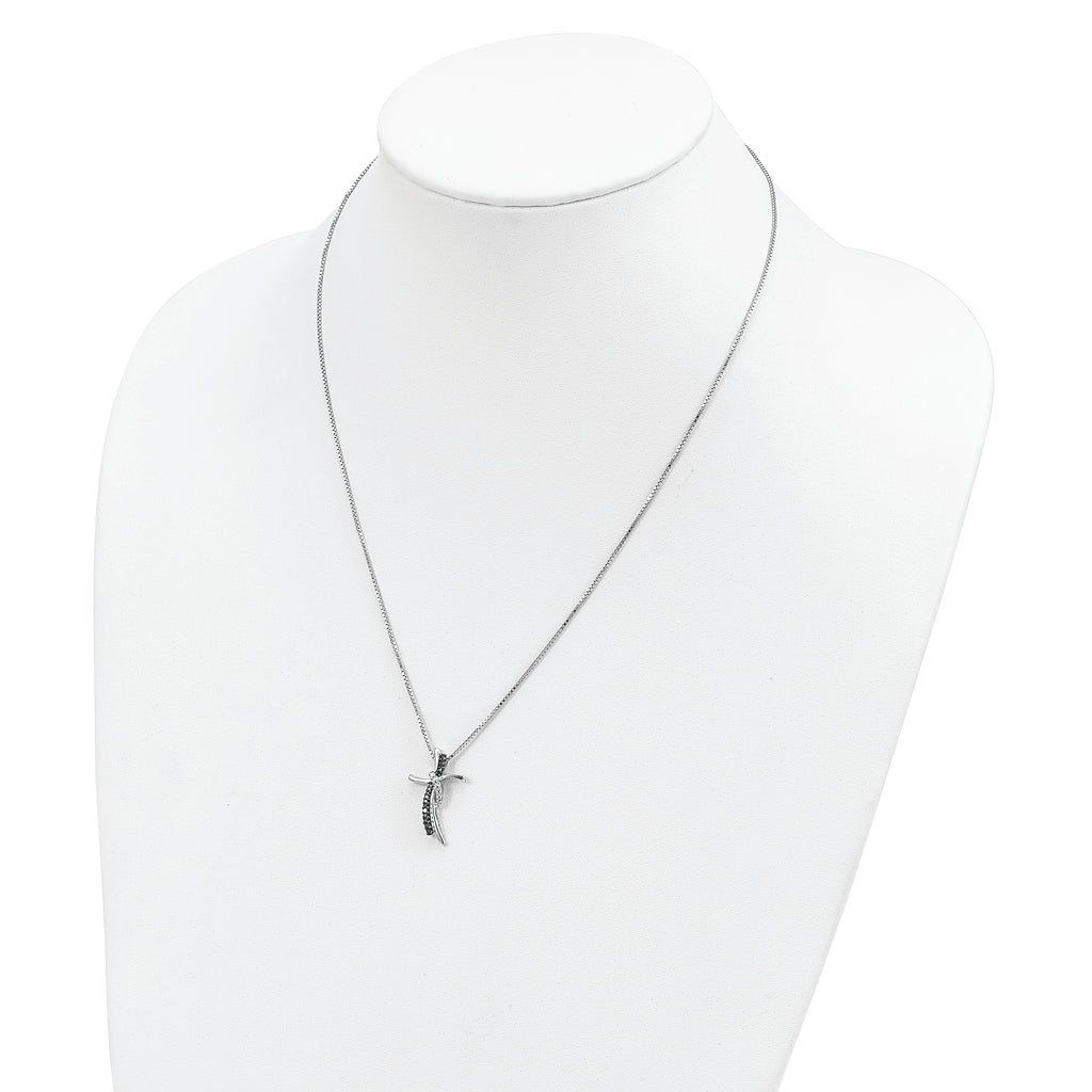 Sophia Jewelers Sterling Silver Diamond Cross Necklace with Rhodium Finish
