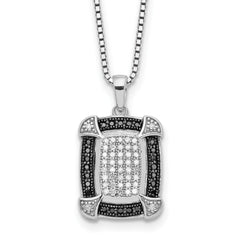 White Night Sterling Silver Rhodium-plated Black and White Diamond 18 Inch Necklace with 2 Inch Extender