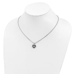 White Night Sterling Silver Rhodium-plated Black and White Diamond Heart 18 Inch Necklace with 2 Inch Extender