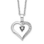 White Night Sterling Silver Rhodium-plated Black and White Diamond Heart 18 Inch Necklace with 2 Inch Extender