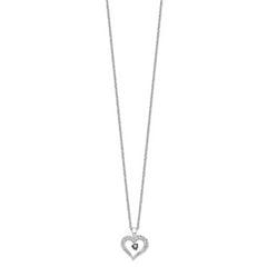 White Night Sterling Silver Rhodium-plated Black and White Diamond Heart 18 Inch Necklace with 2 Inch Extender