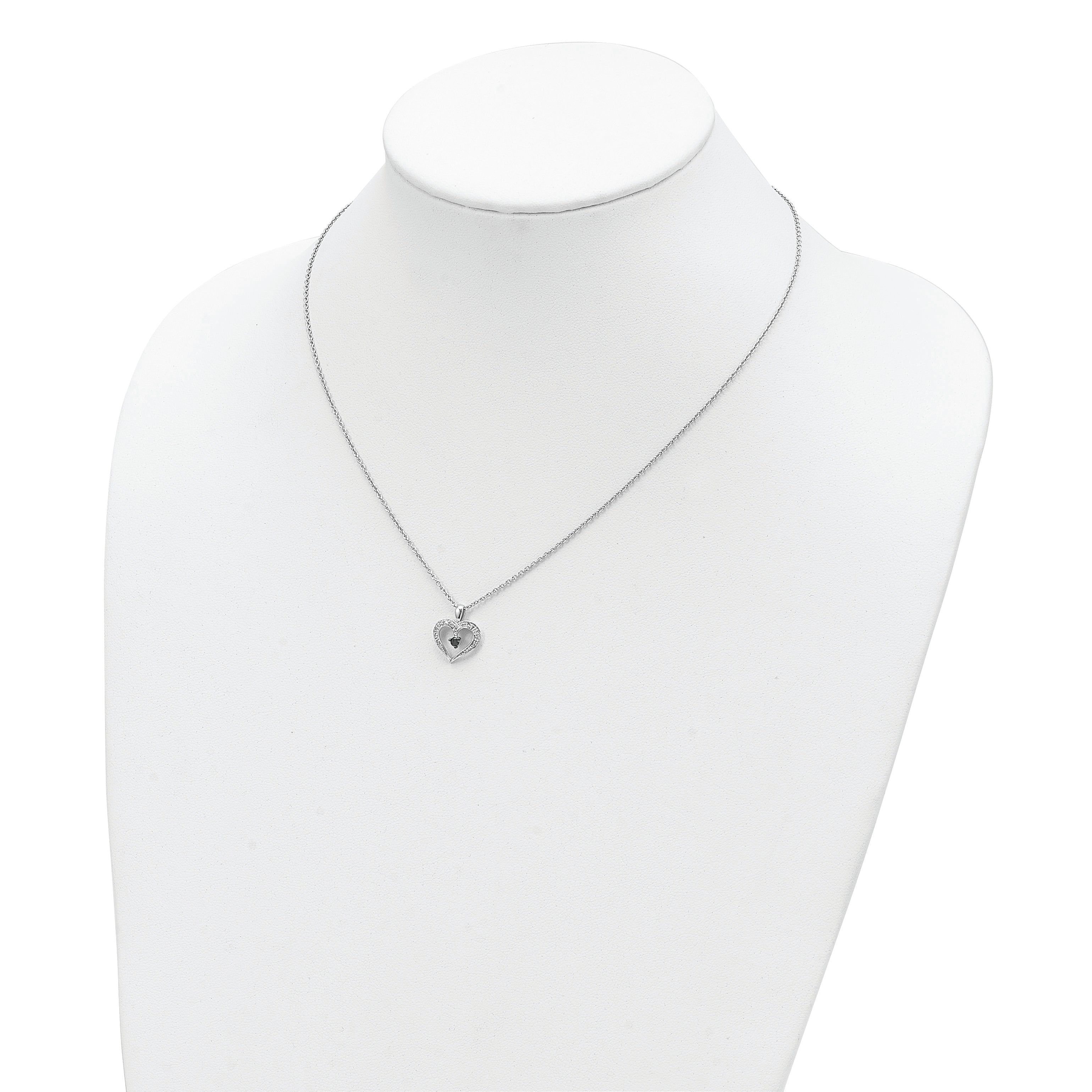 Sterling Silver Diamond Heart Necklace with Black Accent 18 Gift Ready