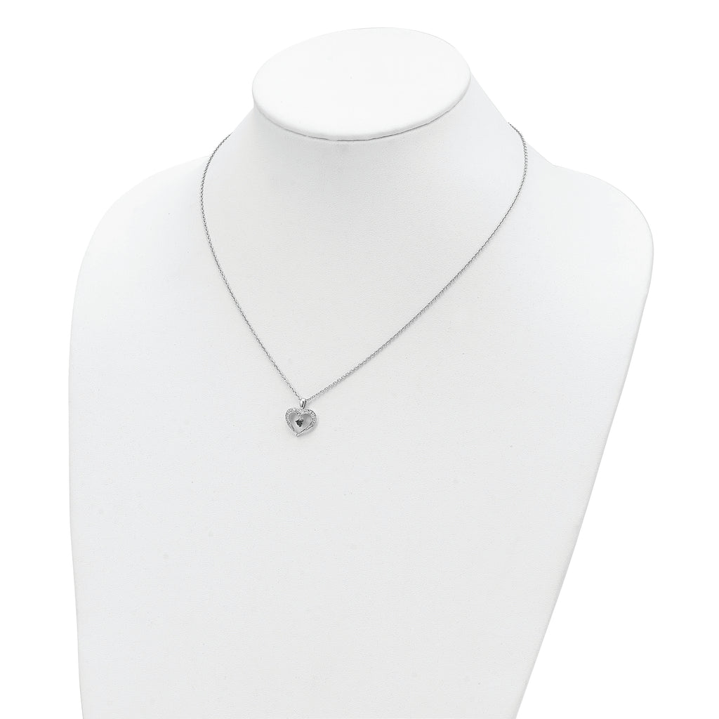 Sterling Silver Diamond Heart Necklace with Black Accent 18 Gift Ready
