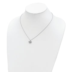 White Night Sterling Silver Rhodium-plated Black and White Diamond Heart 18 Inch Necklace with 2 Inch Extender