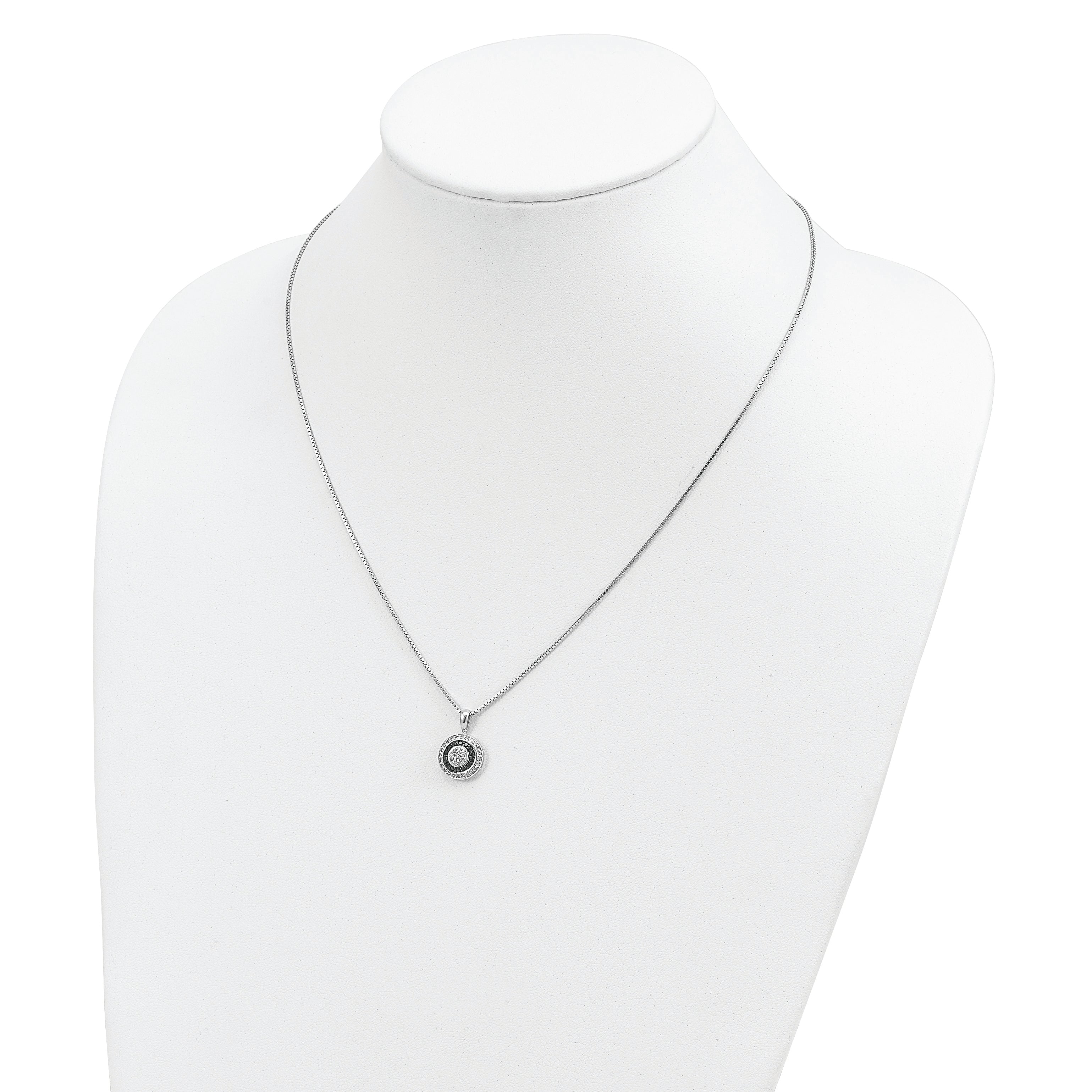 White Night Sterling Silver Rhodium-plated Black and White Diamond Circle Pendant 18 Inch Necklace with 2 Inch Extender