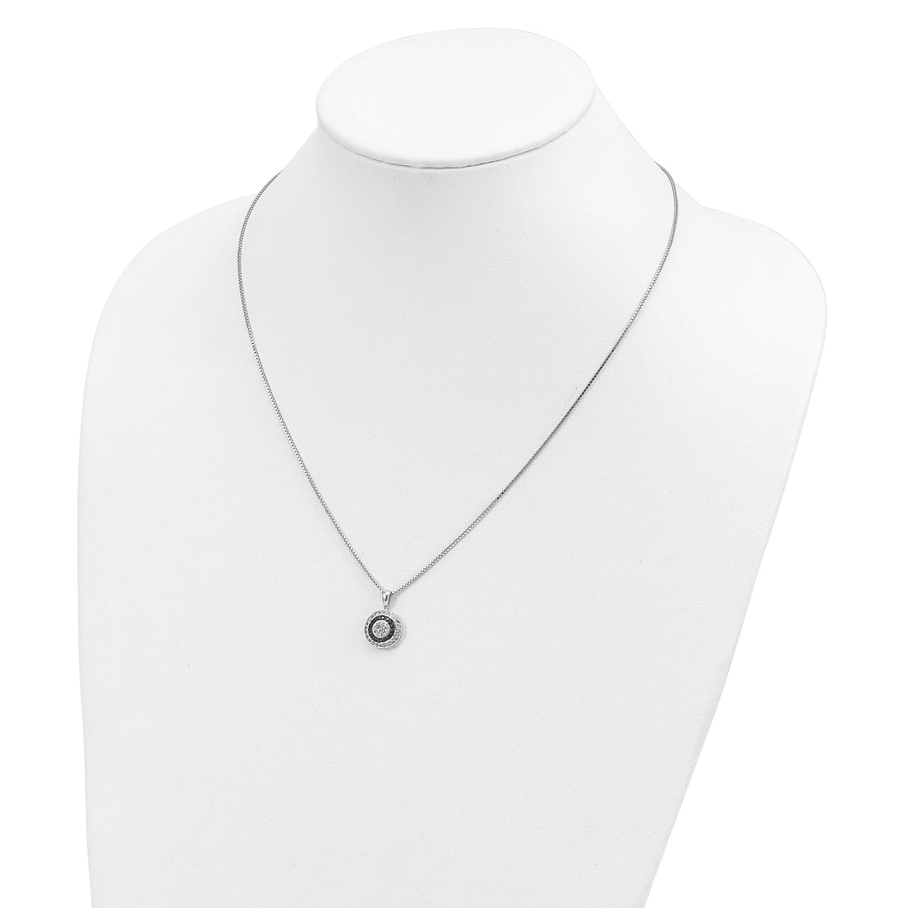 Sophia Jewelers Sterling Silver Circle Pendant Necklace: Black & White Diamonds