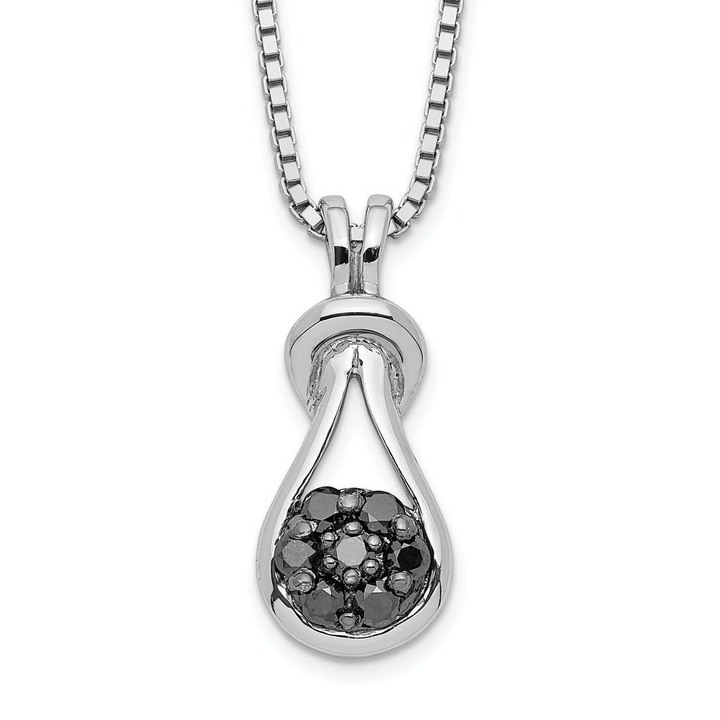White Night Sterling Silver Rhodium-plated Black Diamond Love Knot 18 Inch Necklace with 2 Inch Extender