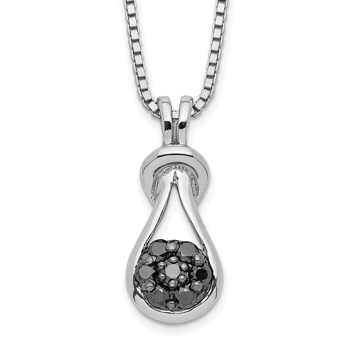 White Night Sterling Silver Rhodium-plated Black Diamond Love Knot 18 Inch Necklace with 2 Inch Extender