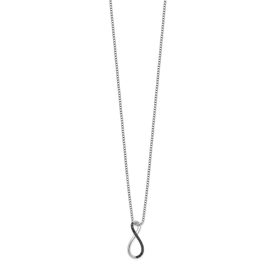 Sterling Silver Infinity Necklace with Black Diamonds & Rhodium Finish