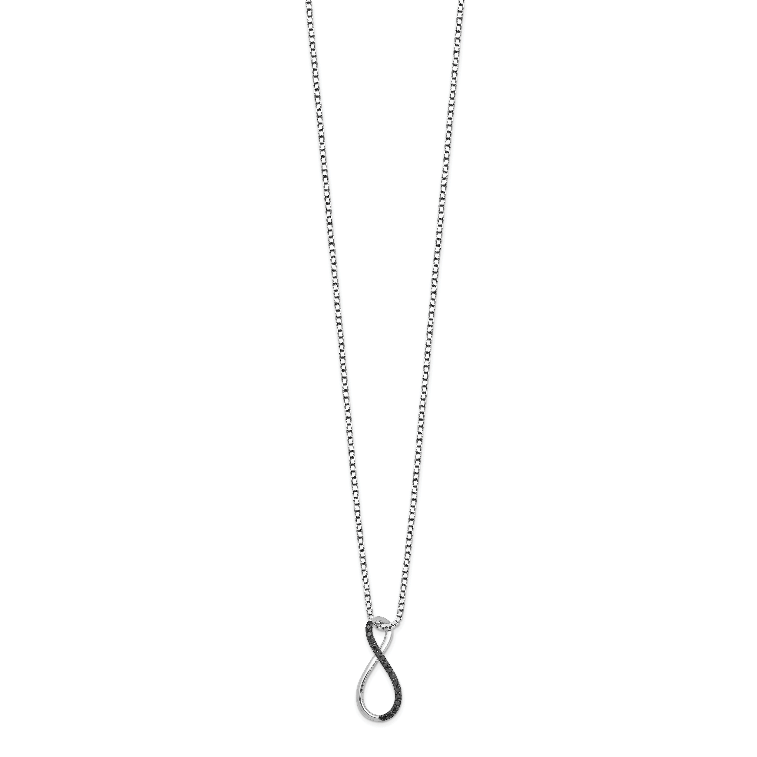 Sterling Silver Infinity Necklace with Black Diamonds & Rhodium Finish