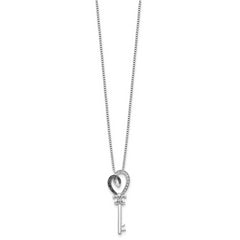 White Night 925 Sterling Silver Heart and Key Necklace with Black & White Diamonds