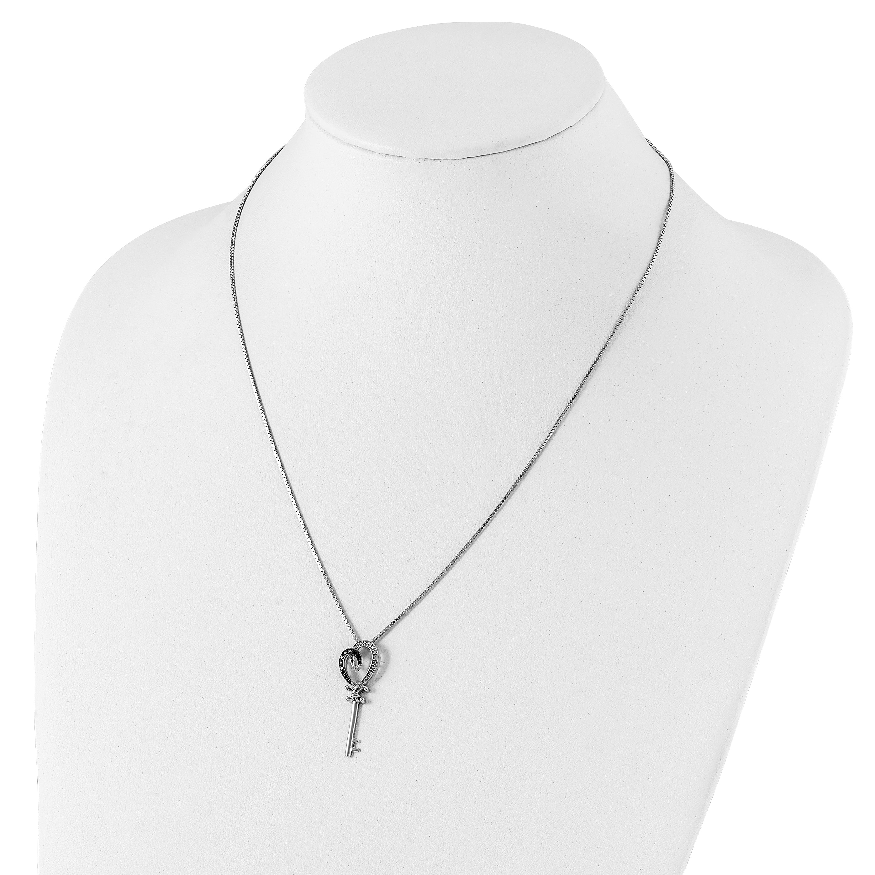 White Night 925 Sterling Silver Heart and Key Necklace with Black & White Diamonds