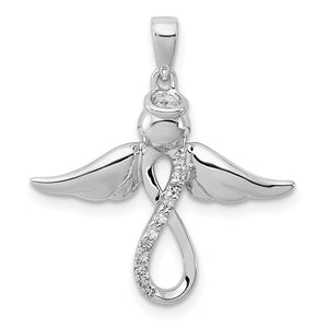 Angel Pendant in Sterling Silver with Diamond Accents, 24mm (1/20 ct. tw.) - Sophia Jewelers