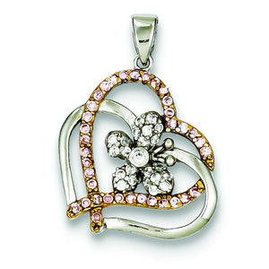 Clear Cubic Zirconia Heart Butterfly Pendant in Gold-Plated Sterling Silver, 29mm - Sophia Jewelers