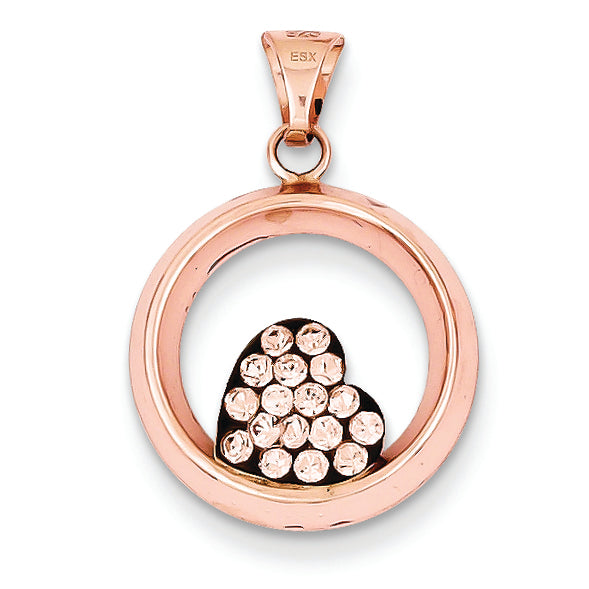 Sterling Silver Pink Ceramic Swarovski Elements Heart Circle Pendant