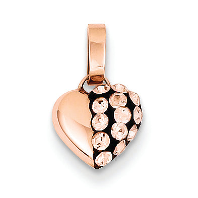 Sterling Silver Pink Ceramic Rose Swarovski Elements Heart Pendant
