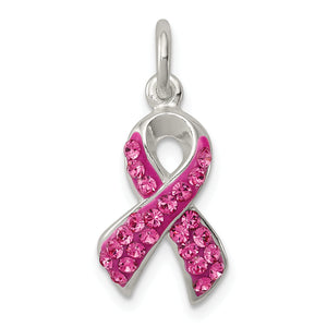 Pink Awareness Ribbon Pendant in Sterling Silver with Pink Crystal - Sophia Jewelers