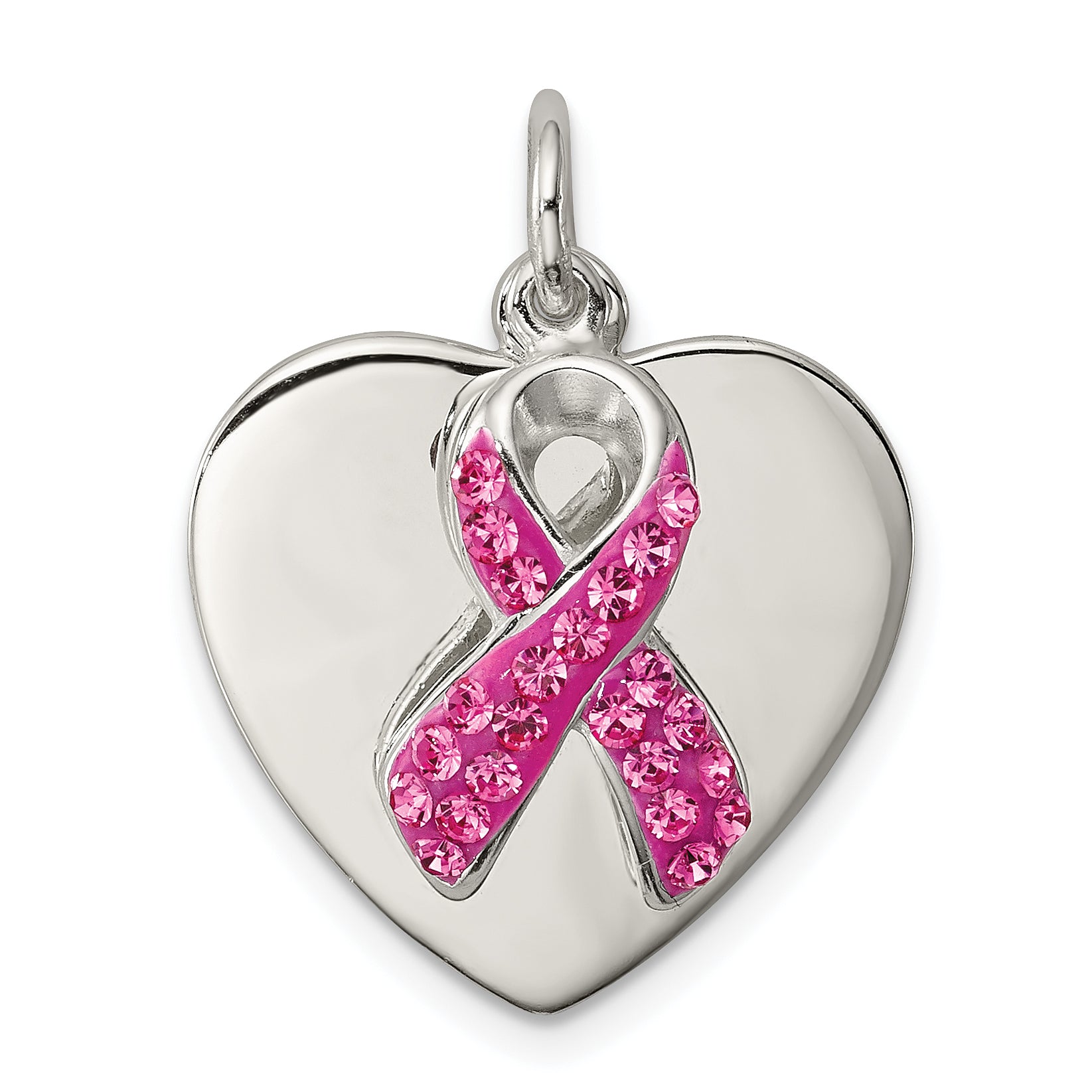 Sterling Silver Stellux Pink Awareness Ribbon w/ Heart Pendant Main image
