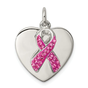 Pink Awareness Ribbon Heart Pendant in Sterling Silver, 20mm - Sophia Jewelers