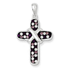 Cross Pendant in Sterling Silver with Purple & Clear Crystal Accents - Sophia Jewelers