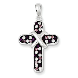 Cross Pendant in Sterling Silver with Purple & Clear Crystal Accents - Sophia Jewelers