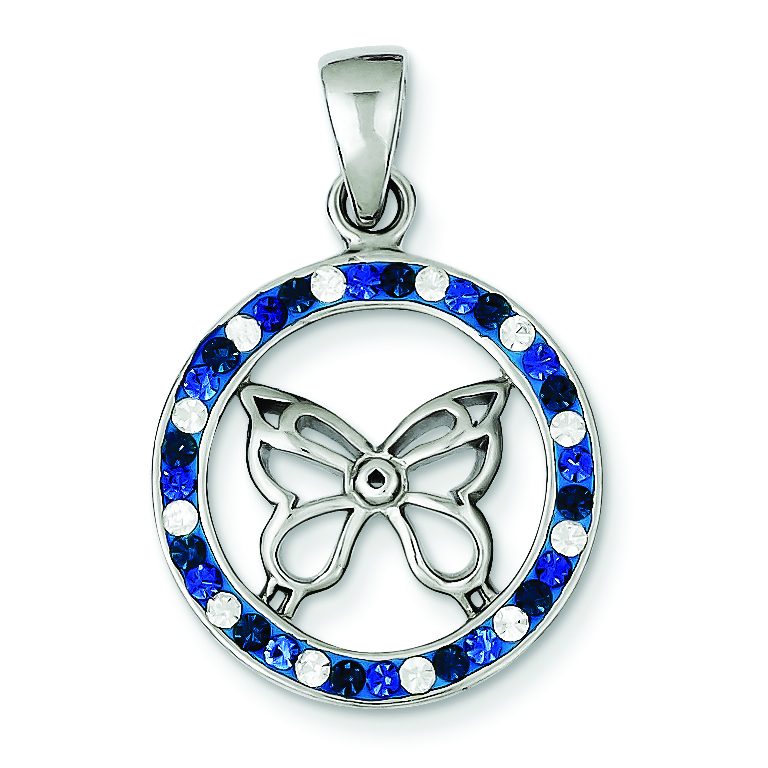 Crystal Butterfly Pendant in Sterling Silver, 20x30mm - Sophia Jewelers