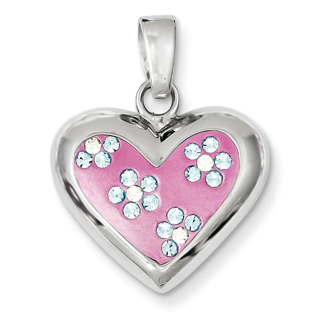 Floral Heart Pendant in Sterling Silver with Crystal Accents, 24mm - Sophia Jewelers