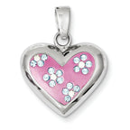 Floral Heart Pendant in Sterling Silver with Crystal Accents, 24mm - Sophia Jewelers
