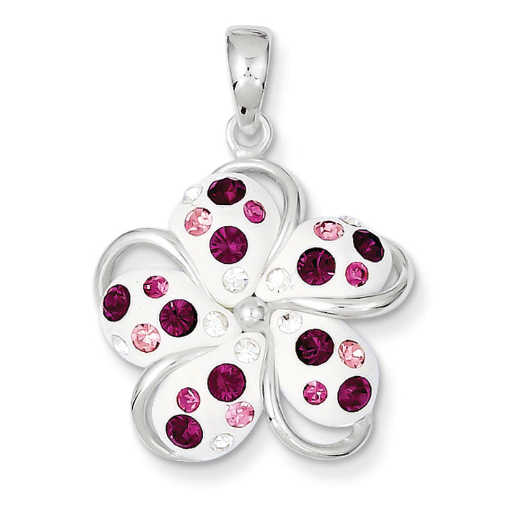 Pink & White Crystal Flower Pendant in Sterling Silver, 28mm - Sophia Jewelers