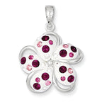 Pink & White Crystal Flower Pendant in Sterling Silver, 28mm - Sophia Jewelers