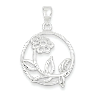 Flower Circle Pendant in Sterling Silver, 32mm - Sophia Jewelers
