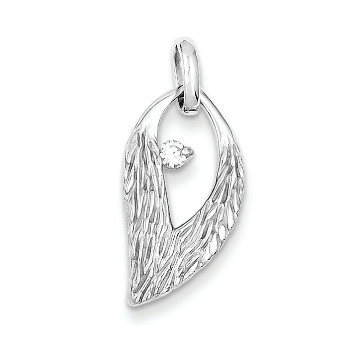 Cubic Zirconia Leaf Pendant in Sterling Silver, 25mm Textured - Sophia Jewelers