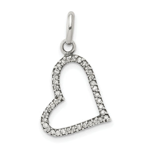Cubic Zirconia Heart Pendant in Sterling Silver, 14x17mm - Sophia Jewelers